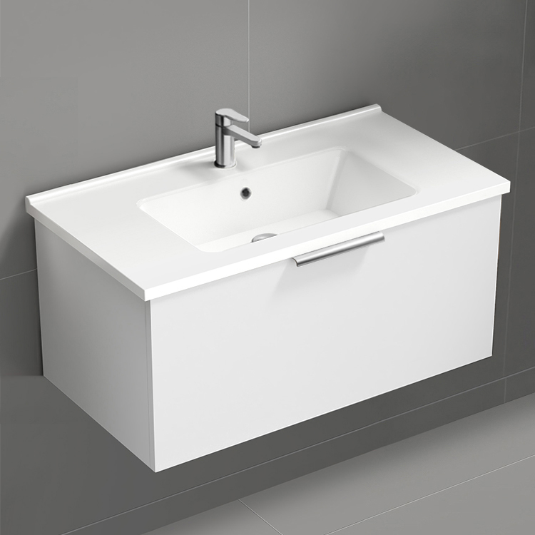 Bathroom Vanity White Bathroom Vanity, Floating, Modern, 34 Inch Nameeks BODRUM50